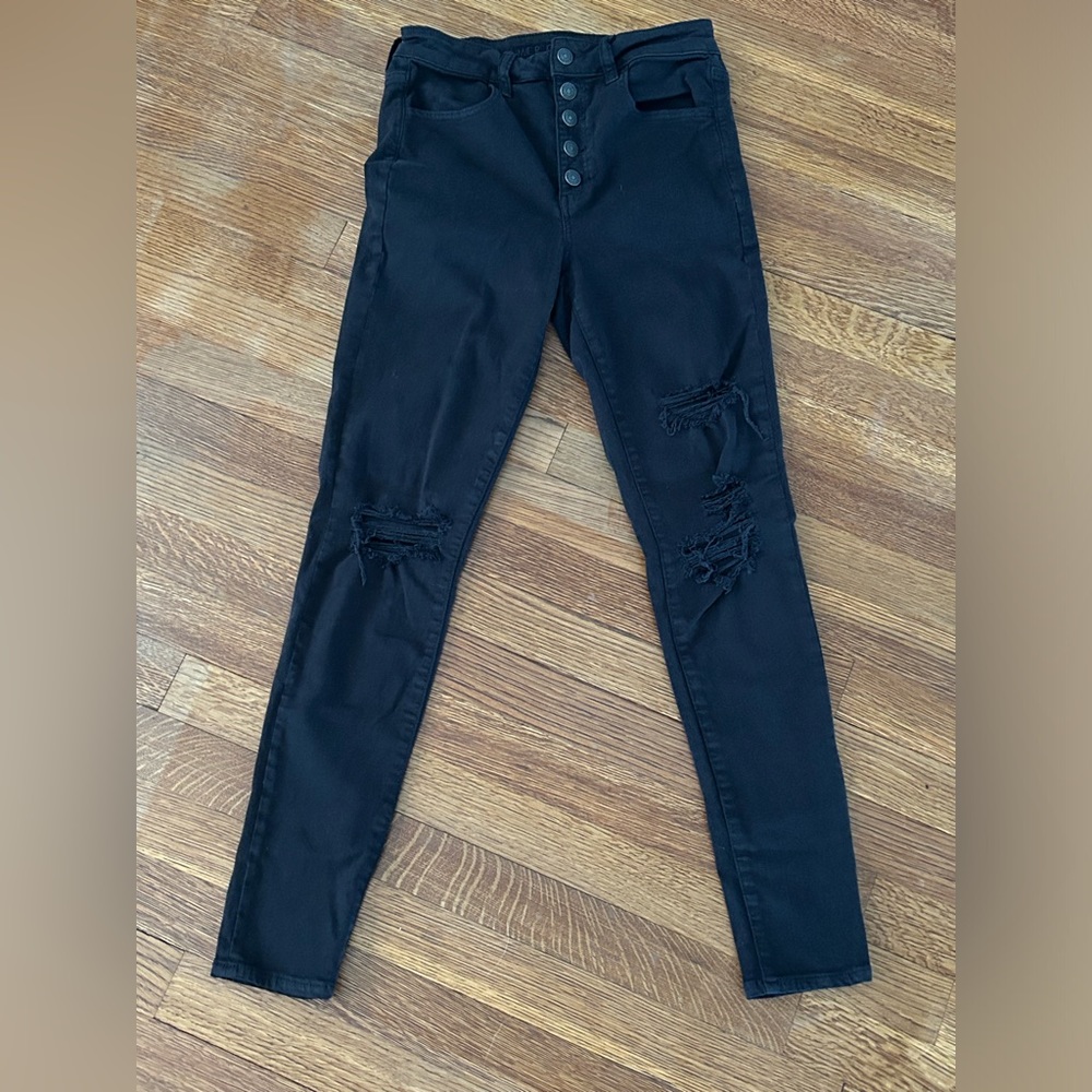 American eagle distressed black jeans, skinny, next lev stretch